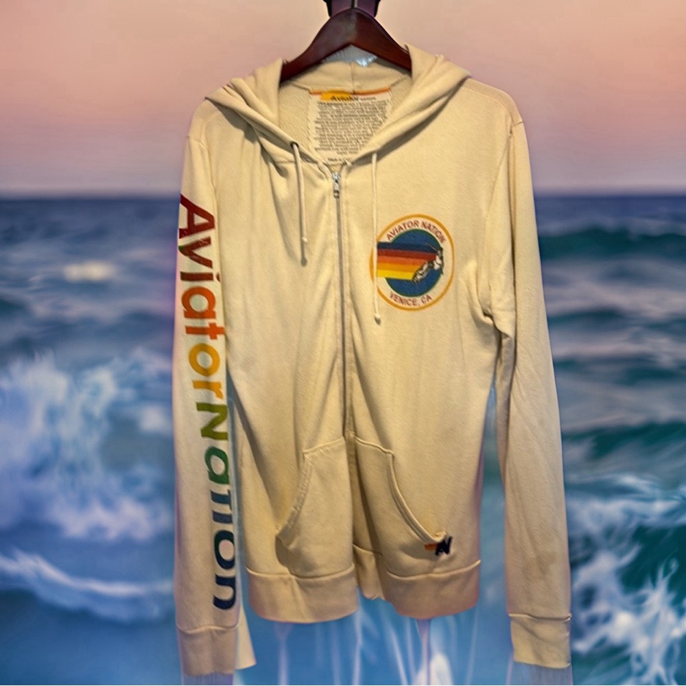 Aviator Nation - Venice, CA hoodie with “Aviator Nation” down the right arm